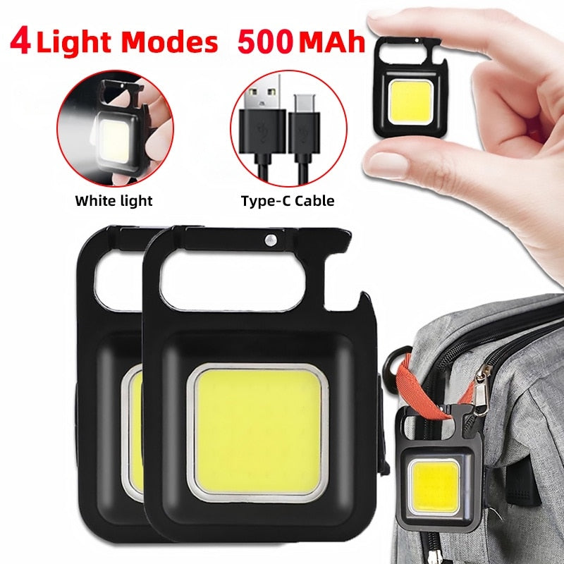 Multifunctional Mini USB Pocket Flashlight Rechargeable Flashlight COB Work Light LED Keychains For Outdoor  Camping Fishing