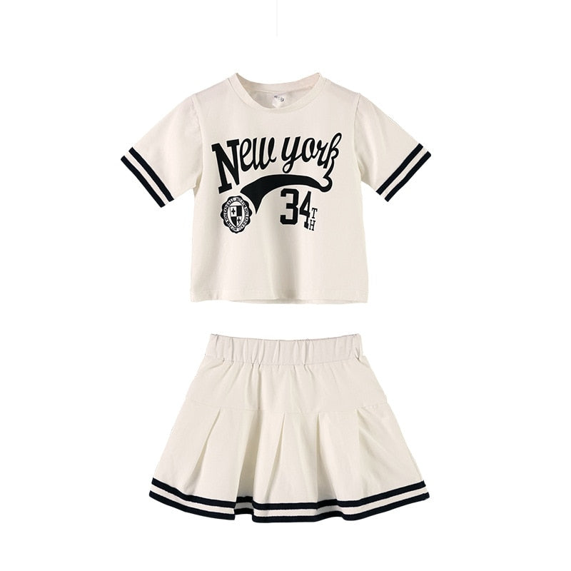 Summer Girls Clothes Suit 2023 Short-Sleeved+A-Line Skirt 2Pcs Set College Style Jk Uniform Children Clothing Baby Tracksuits