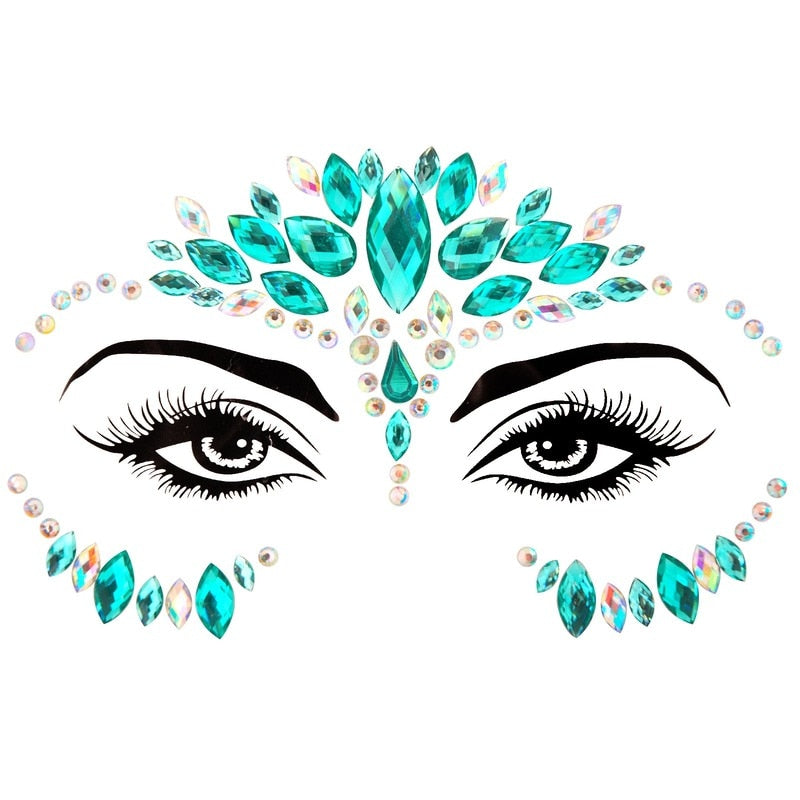 3D Acrylic Glitter Rhinestone Temporary Sexy Face Tattoo Sticker DIY Kids Holiday Party Masquerade Body Facial Jewelry Tattoo