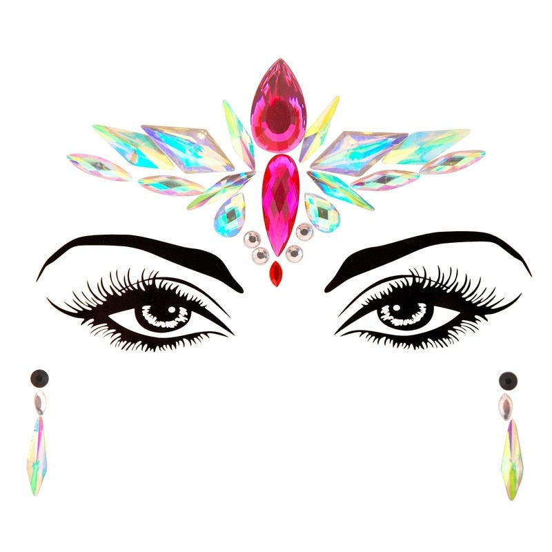 3D Acrylic Glitter Rhinestone Temporary Sexy Face Tattoo Sticker DIY Kids Holiday Party Masquerade Body Facial Jewelry Tattoo