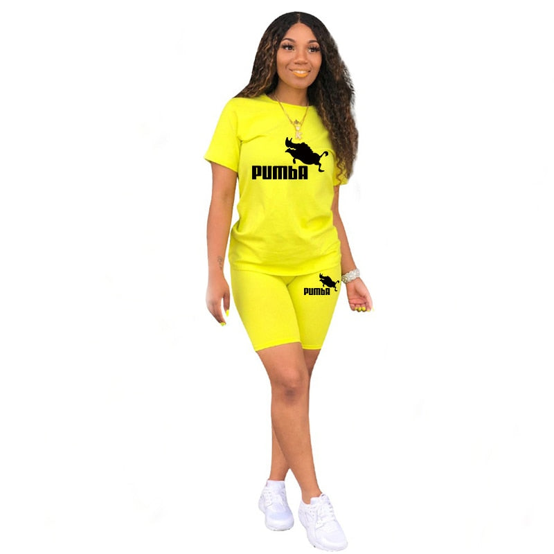 Summer Short Sleeve O-Neck Tee Tops+Pencil Short Sets Tracksuits Outfit Graphic T Shirts Jogging Suits Women Two Piece Set