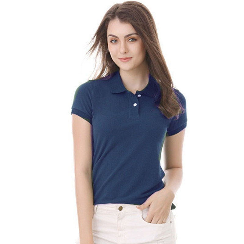 Multicolor Women's POLO Shirt Short-Sleeve Summer Tops Lapel Slim Fit Elastic Shirt Collar Bottoming Shirt 100% Cotton Tops