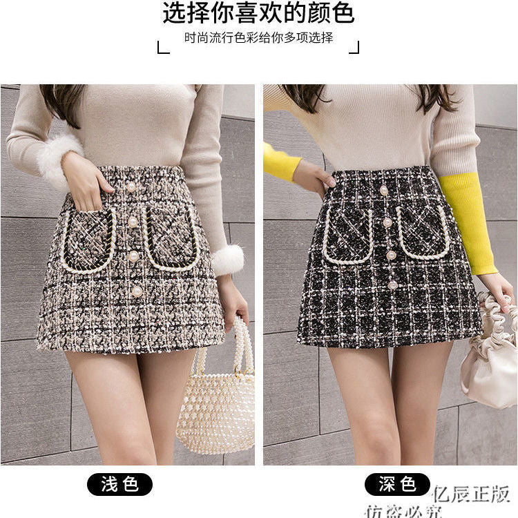 Women's Woolen Tartan Skirt 2020a Skirt for Autumn and Winter Woman Skirts Mujer Faldas Saias Mulher