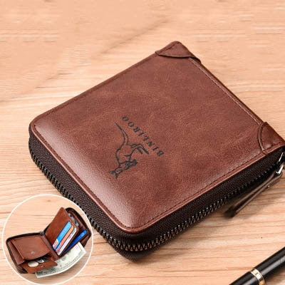 Fashion Men&#39;s Coin Purse Wallet RFID Blocking Man Leather Wallet Zipper Business Card Holder ID Money Bag Wallet Male