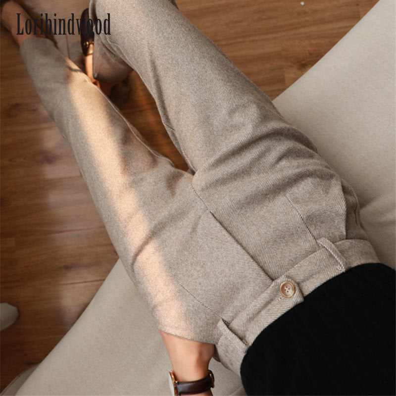 Woolen Pants Women's Harem Pencil Pants 2023 Autumn Winter High Waisted Casual Suit Pants Office Lady Women Trousers