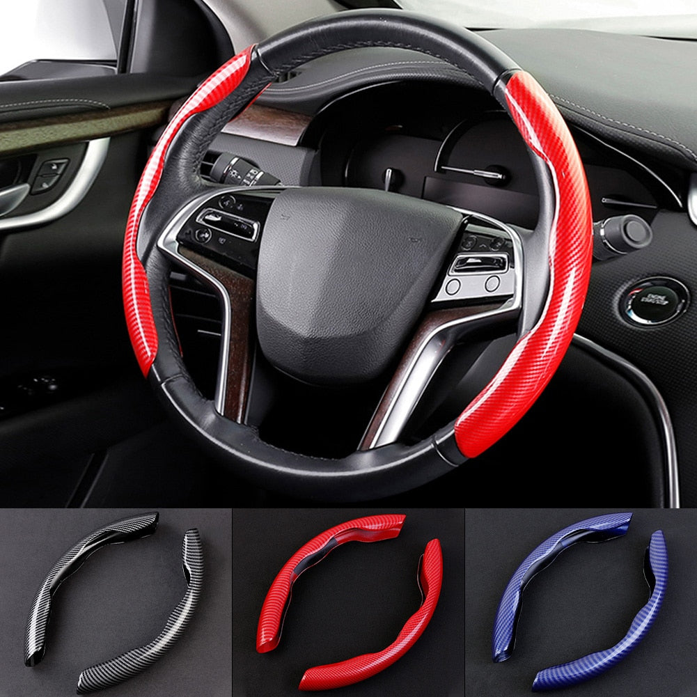 2 Halves Car Steering Wheel Cover 38cm 15inch Carbon Fiber Silicone Steering Wheel Booster Cover Auto Anti-skid Accessories