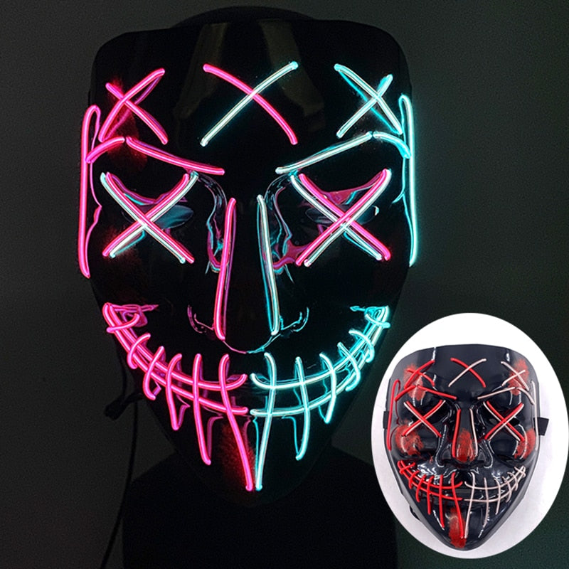 Wireless Halloween Neon Led Purge Mask Masquerade Carnival Party Masks Light Luminous In The Dark Cosplay Costume Supplies