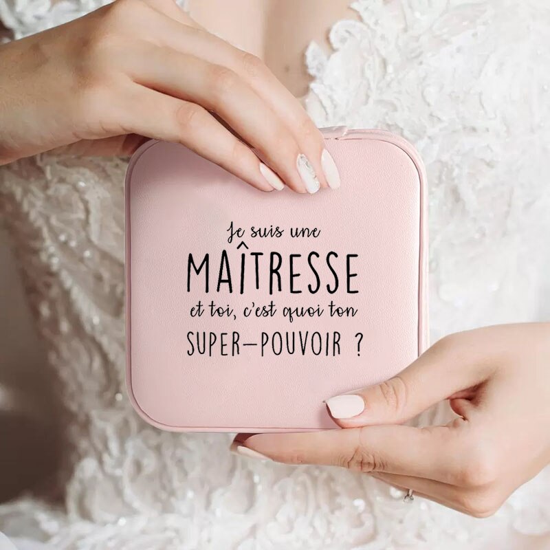 Custom Merci Mistress Print Jewellery Box Travel Earring Holder Storage Display Case Gifts for Teacher cadeau maitresse école