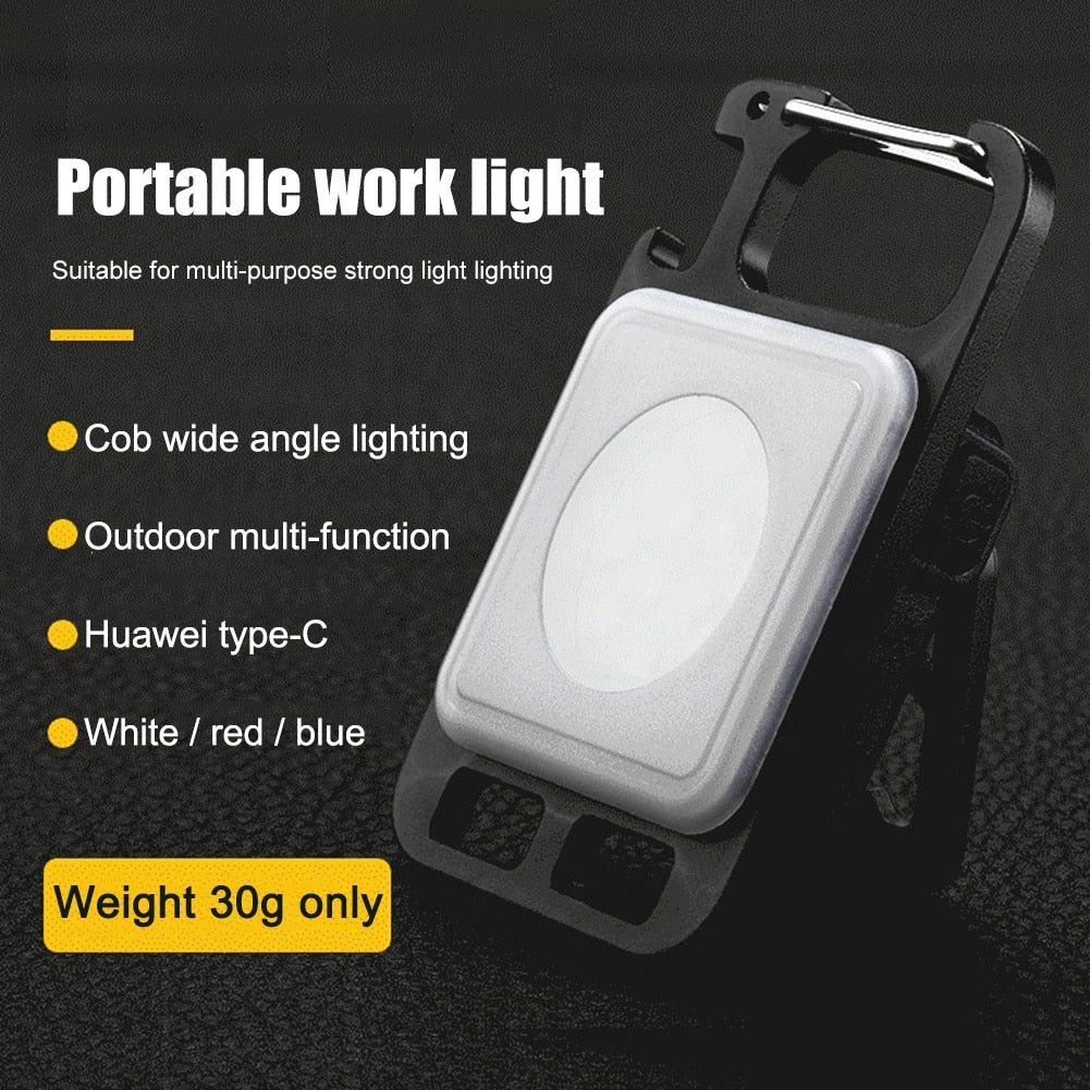 Multifunctional Mini USB Pocket Flashlight Rechargeable Flashlight COB Work Light LED Keychains For Outdoor  Camping Fishing
