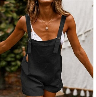 Women Loose Style Overalls Boho Solid Color Square Collar Playsuits Sleeveless Rompers Summer Casual Clothes