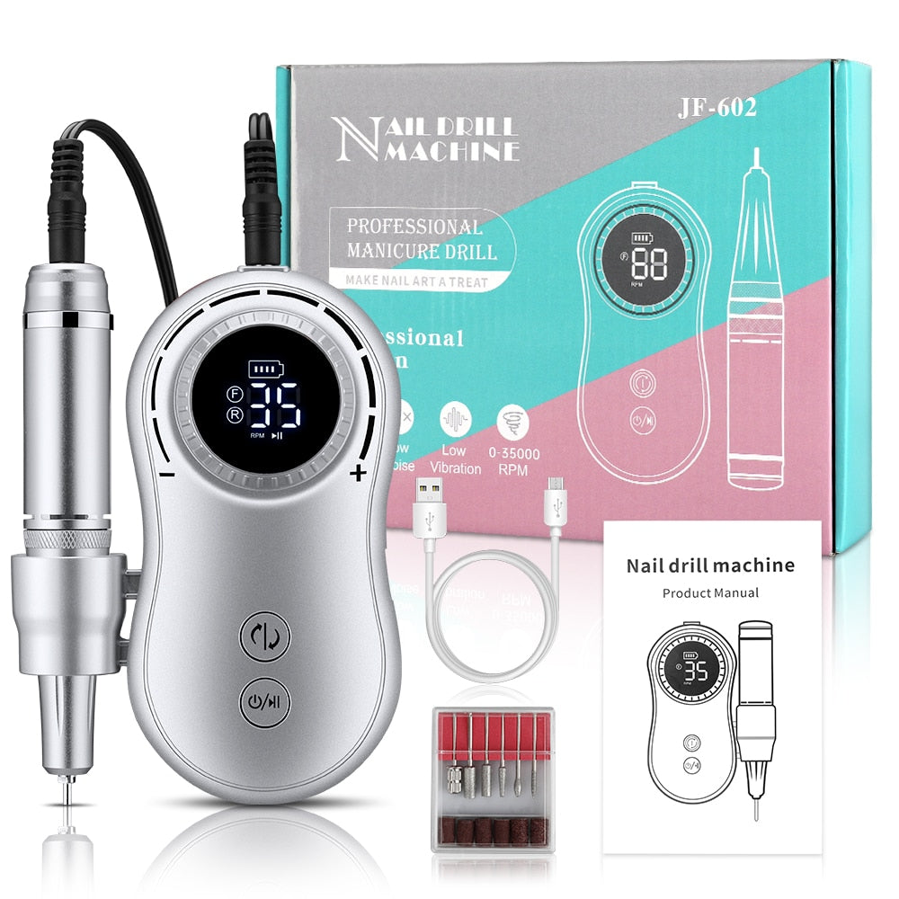INBUTY 35000RPM Nail Drill Manicure Set Electric Nail Drill Machine Rechargeable Salon Gel Nail Polish Sander Professional Tool