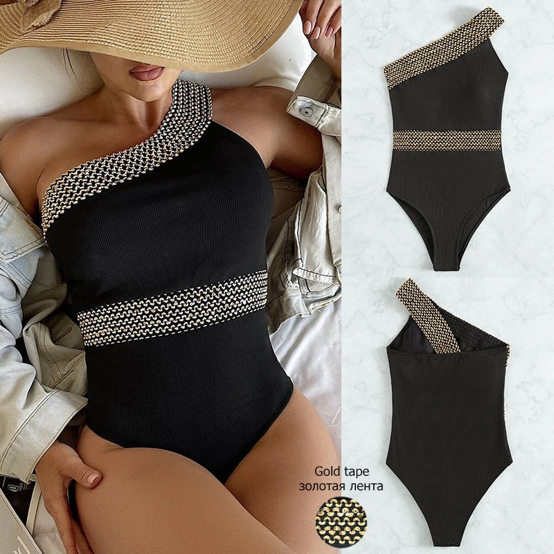 Riseado Sexy Push Up Swimsuit One Piece Swimwear Women 2023 Black Bathing Suit Stitch Detail One-pieces Swimming Suit for Women