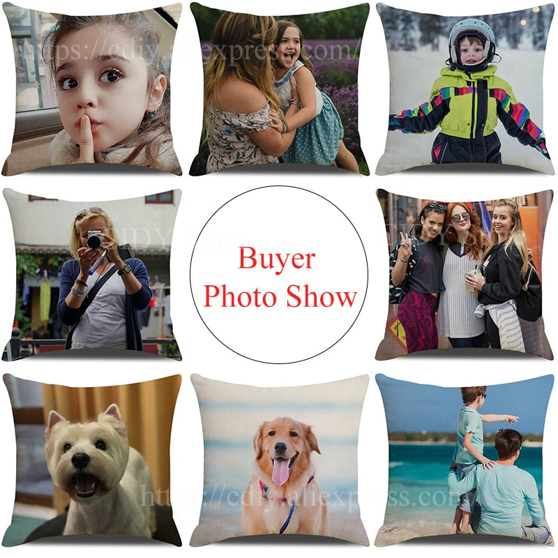 Custom Photos Cushion Covers DIY Logo Personalized Pillowcase Family Photos Printing Pillow Cover Baby Kids Wedding Pets Photos