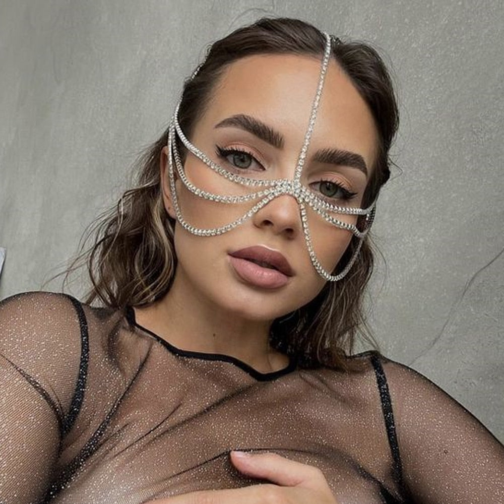 Layered Face Chain Mask Jewellery Decoration Accessories Hair Rhinestone Headdress Glitters Halloween Carnival Masks Women Gifts
