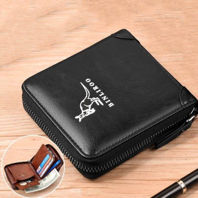 Fashion Men&#39;s Coin Purse Wallet RFID Blocking Man Leather Wallet Zipper Business Card Holder ID Money Bag Wallet Male