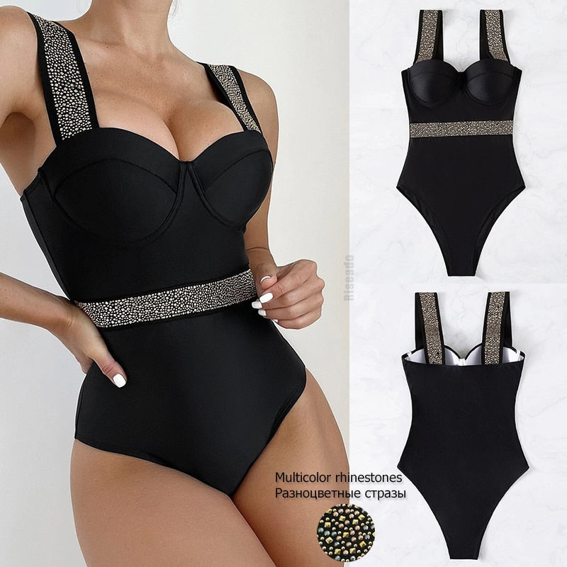 Riseado Sexy Push Up Swimsuit One Piece Swimwear Women 2023 Black Bathing Suit Stitch Detail One-pieces Swimming Suit for Women