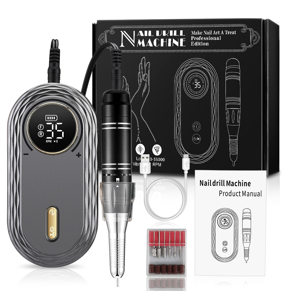 INBUTY 35000RPM Nail Drill Manicure Set Electric Nail Drill Machine Rechargeable Salon Gel Nail Polish Sander Professional Tool