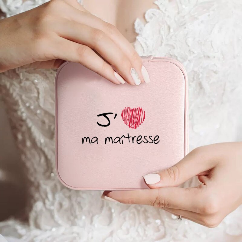 Custom Merci Mistress Print Jewellery Box Travel Earring Holder Storage Display Case Gifts for Teacher cadeau maitresse école