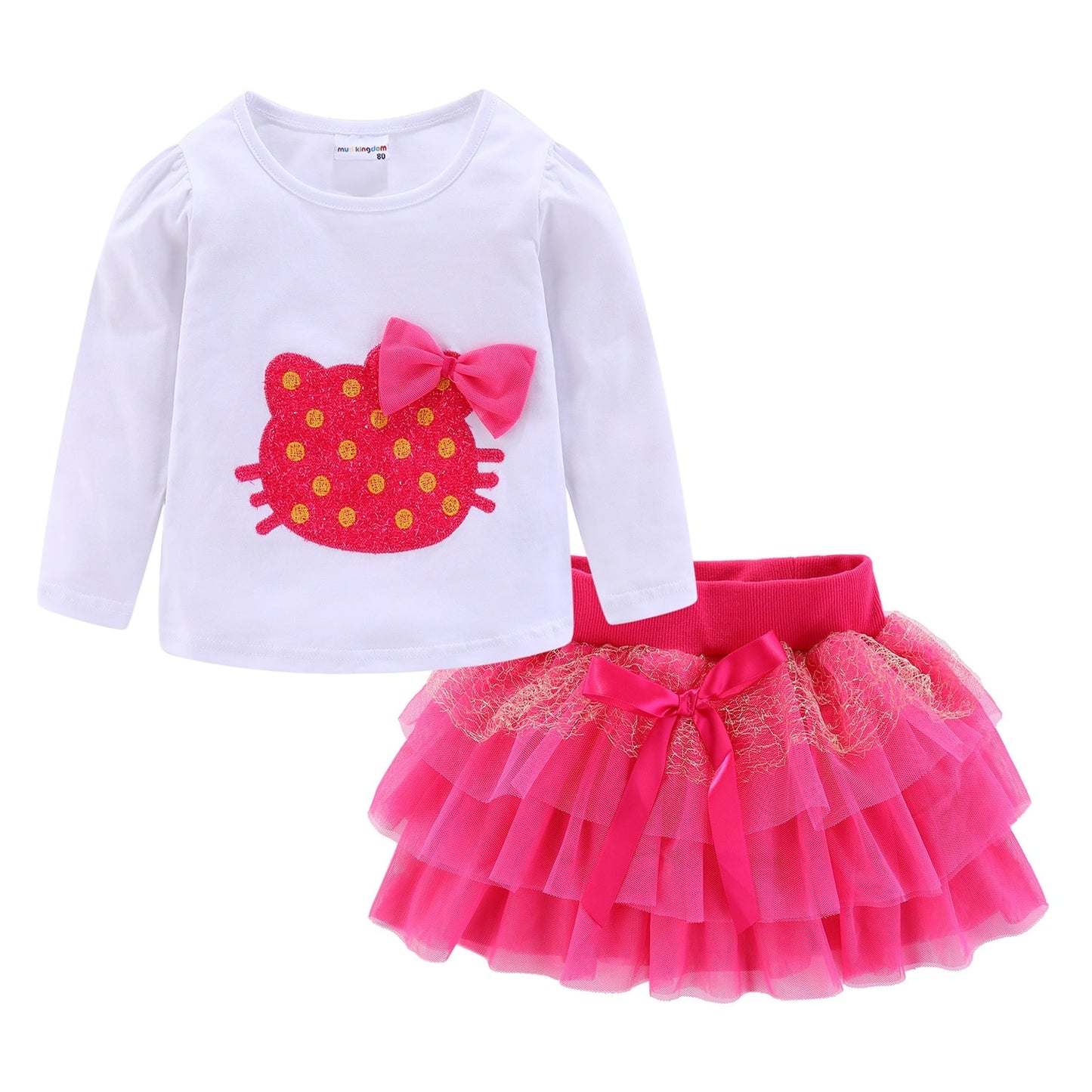 Mudkingdom Cute Summer Girls Outfits Cartoon Cat T-shirt and Tutu Skirt Set for Girl Princess Clothes Suit Children Clothing