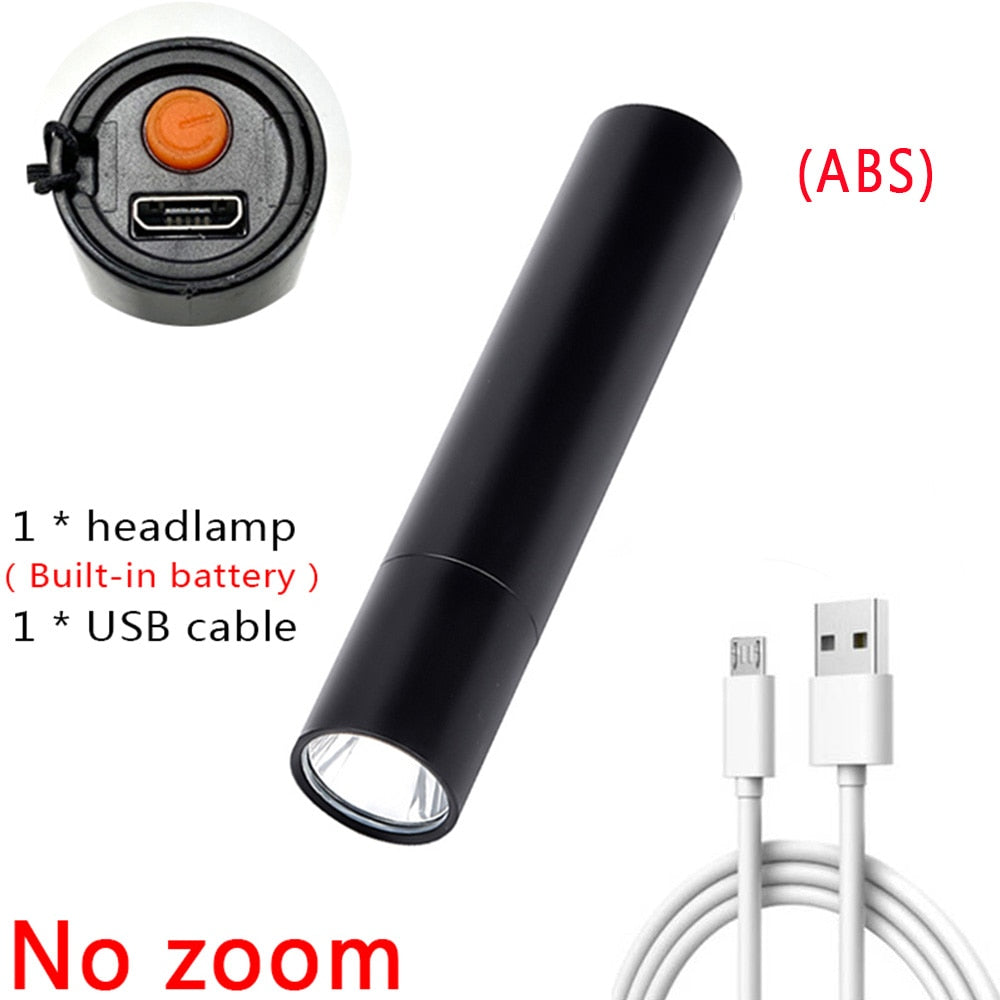 Built In Battery Q5 Portable Mini Led Flashlight Zoom Torch COB Lamp 2000 Lumens Adjustable Penlight Waterproof for Outdoor