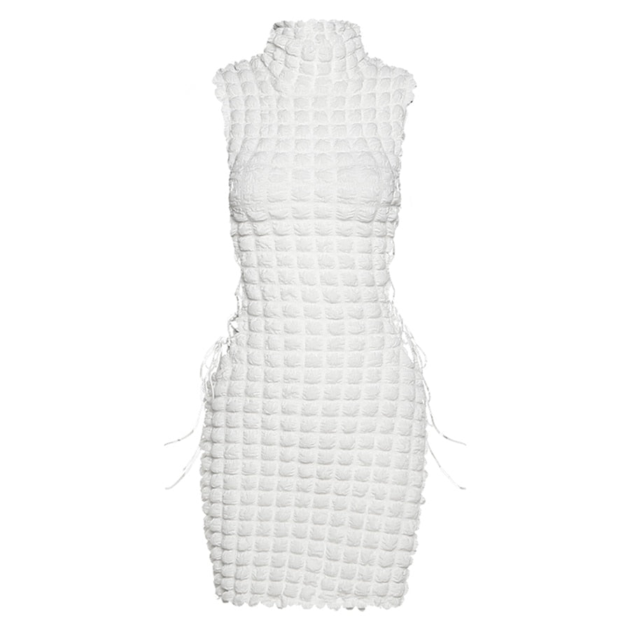 Sisterlinda Stacked Plaid Bandage Hollow Sexy Y2K Dress Women Sleeveless Turtleneck String Bodycon Party Clubwear Female Outfits