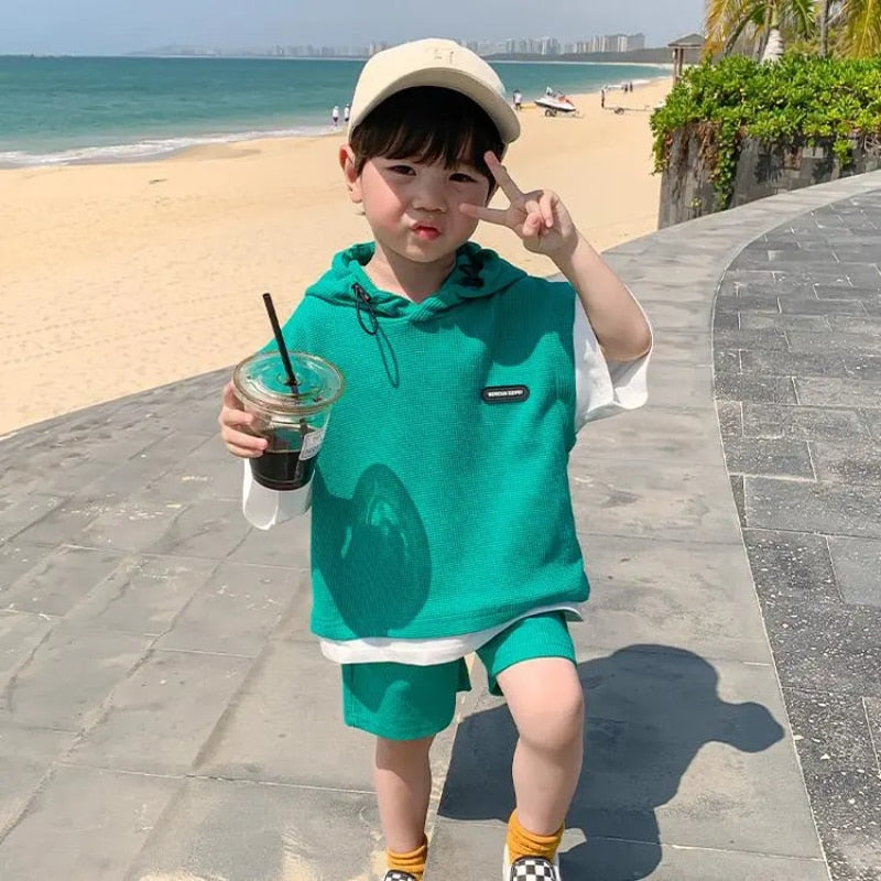 Children Clothing Sets Kids Boys Girls Clothes Short Sleeve Hooded Shirt+short Kid 2Pcs Suit Cotton 2023 Summer Baby Boy Outfit