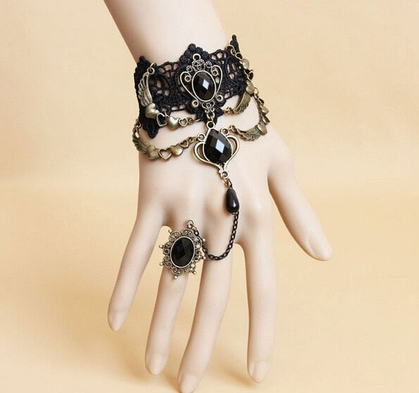 Gothic Victorian Black Lace Necklace Women Girl Boho Crystal Tassel Sexy Lace Choker Steampunk Dark Loli Style Halloween Jewelry