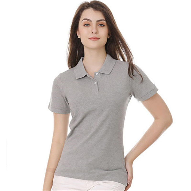 Multicolor Women's POLO Shirt Short-Sleeve Summer Tops Lapel Slim Fit Elastic Shirt Collar Bottoming Shirt 100% Cotton Tops
