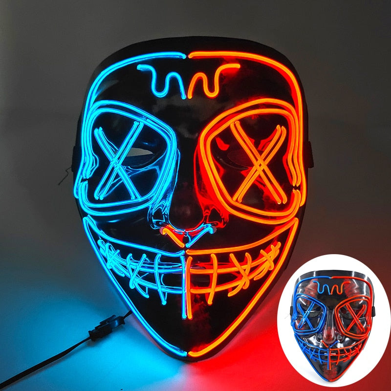 Wireless Halloween Neon Led Purge Mask Masquerade Carnival Party Masks Light Luminous In The Dark Cosplay Costume Supplies