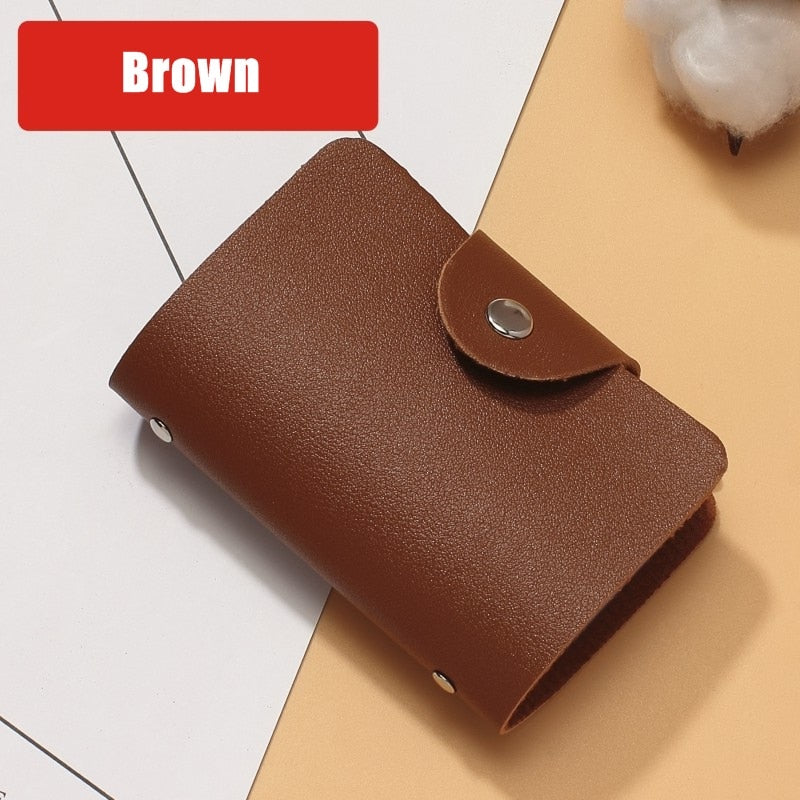 24 Slots Bits Card Holder Bag Simple Solid Color Pocket Case Women Men Credit ID Card Organizer Leather Cardholder Wallet