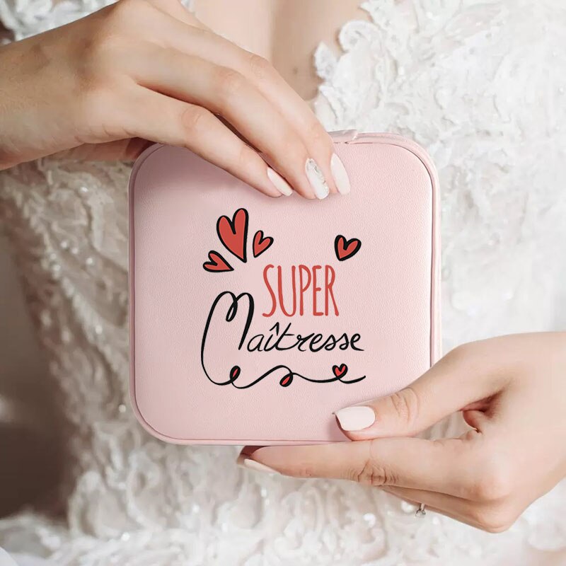 Custom Merci Mistress Print Jewellery Box Travel Earring Holder Storage Display Case Gifts for Teacher cadeau maitresse école