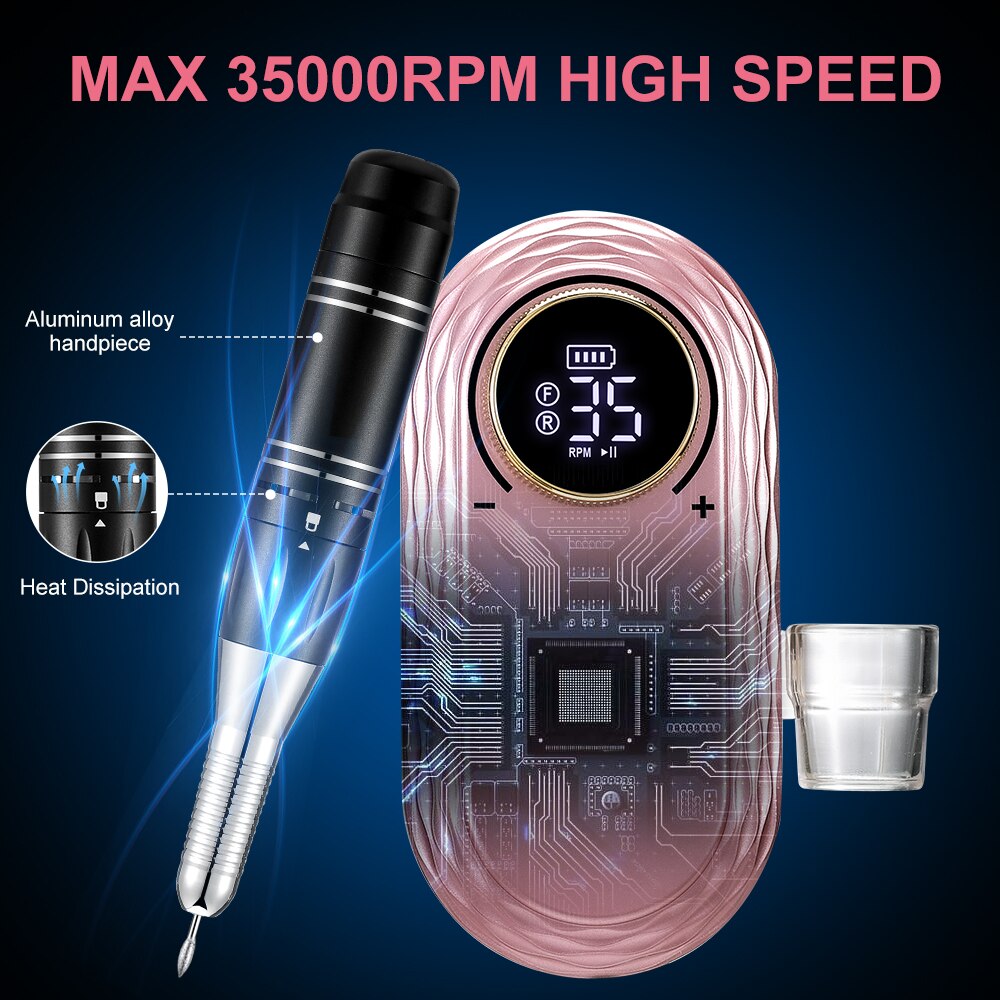 INBUTY 35000RPM Nail Drill Manicure Set Electric Nail Drill Machine Rechargeable Salon Gel Nail Polish Sander Professional Tool