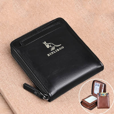 Fashion Men&#39;s Coin Purse Wallet RFID Blocking Man Leather Wallet Zipper Business Card Holder ID Money Bag Wallet Male