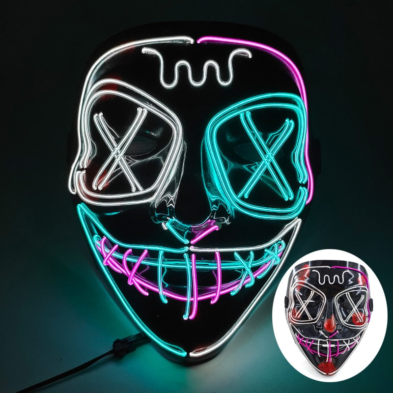 Wireless Halloween Neon Led Purge Mask Masquerade Carnival Party Masks Light Luminous In The Dark Cosplay Costume Supplies