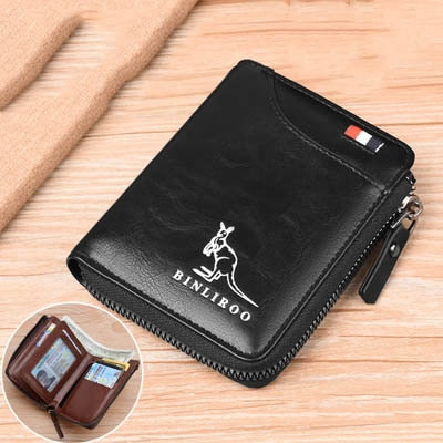 Fashion Men&#39;s Coin Purse Wallet RFID Blocking Man Leather Wallet Zipper Business Card Holder ID Money Bag Wallet Male