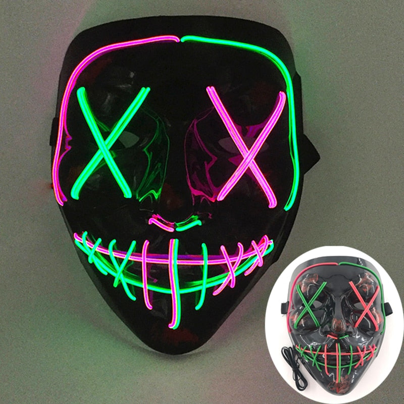 Wireless Halloween Neon Led Purge Mask Masquerade Carnival Party Masks Light Luminous In The Dark Cosplay Costume Supplies