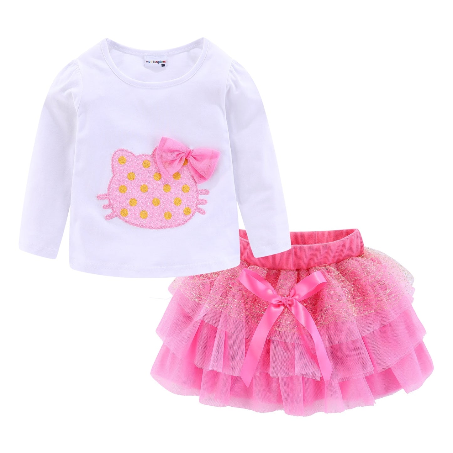 Mudkingdom Cute Summer Girls Outfits Cartoon Cat T-shirt and Tutu Skirt Set for Girl Princess Clothes Suit Children Clothing