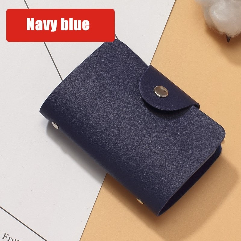 24 Slots Bits Card Holder Bag Simple Solid Color Pocket Case Women Men Credit ID Card Organizer Leather Cardholder Wallet