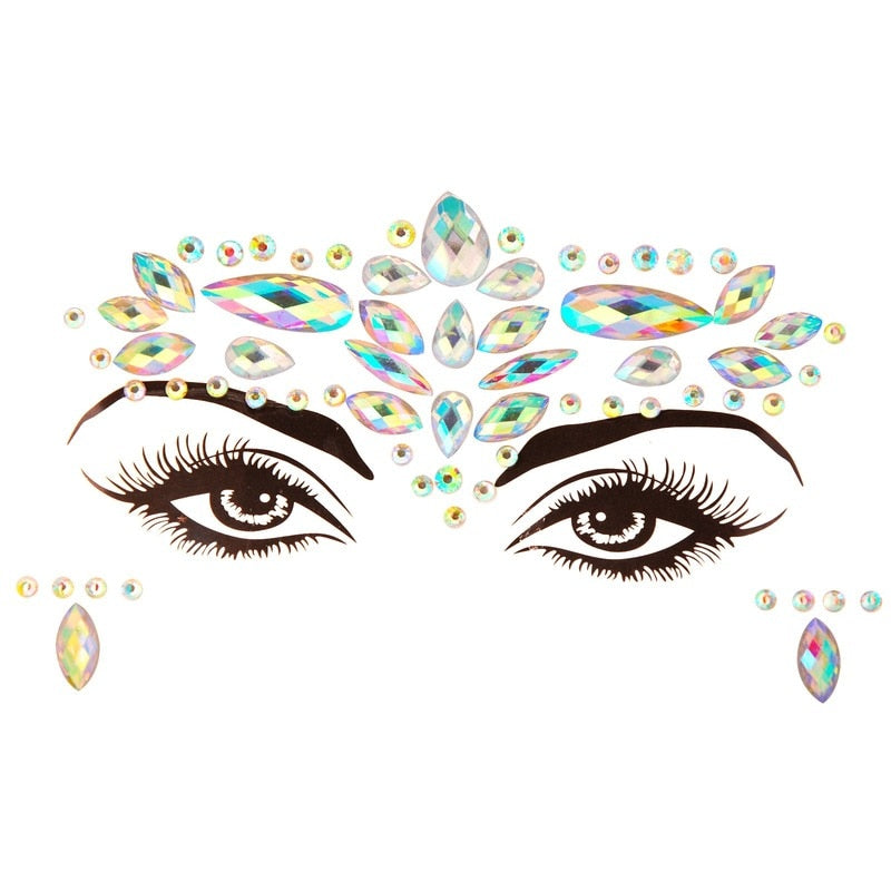 3D Acrylic Glitter Rhinestone Temporary Sexy Face Tattoo Sticker DIY Kids Holiday Party Masquerade Body Facial Jewelry Tattoo