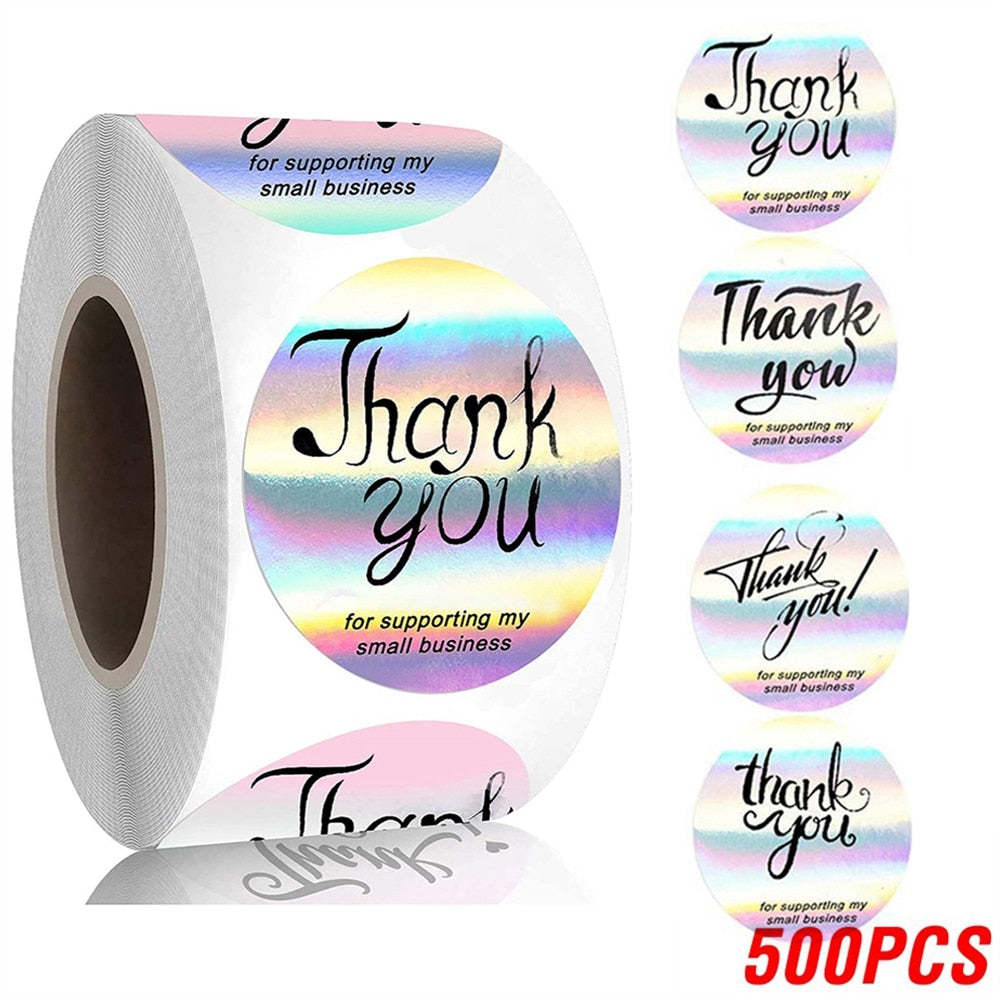 100-500pcs Rainbow Laser Thank You Stickers 1inch Small Business Stickers  Adhesive Labels for Boutiques Wrapping Supplies