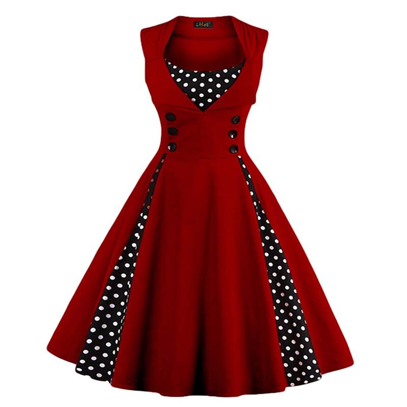 S-5XL Women Robe Retro Vintage Dress 50s 60s Rockabilly Dot Swing Pin Up Summer Party Dresses Elegant Tunic Vestidos Casual