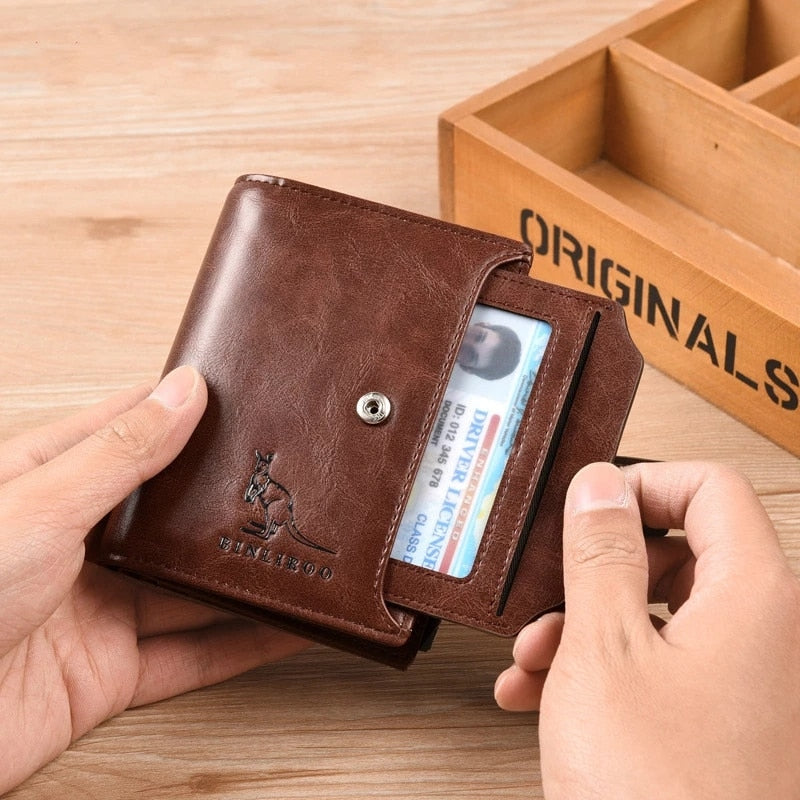 Fashion Men&#39;s Coin Purse Wallet RFID Blocking Man Leather Wallet Zipper Business Card Holder ID Money Bag Wallet Male