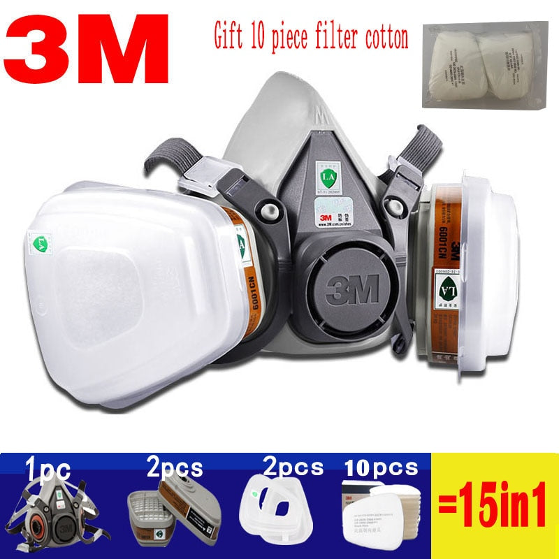 3M 6200 Gas Mask Gas-Proof Half Face Mask Series Combination Matched with 6001/2091/5n11 Filters Chemical Organic Protection