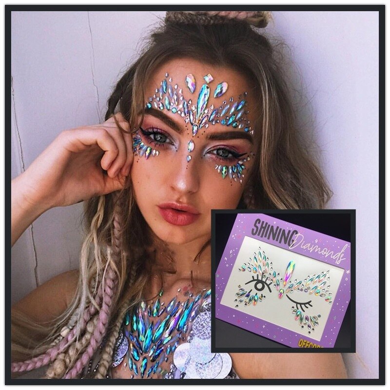 3D Acrylic Glitter Rhinestone Temporary Sexy Face Tattoo Sticker DIY Kids Holiday Party Masquerade Body Facial Jewelry Tattoo