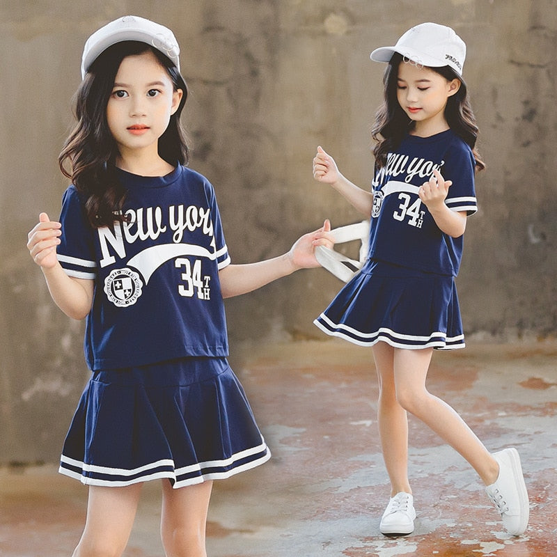 Summer Girls Clothes Suit 2023 Short-Sleeved+A-Line Skirt 2Pcs Set College Style Jk Uniform Children Clothing Baby Tracksuits