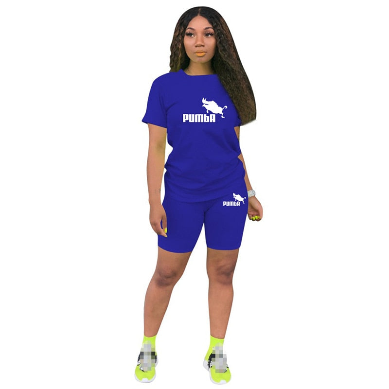 Summer Short Sleeve O-Neck Tee Tops+Pencil Short Sets Tracksuits Outfit Graphic T Shirts Jogging Suits Women Two Piece Set