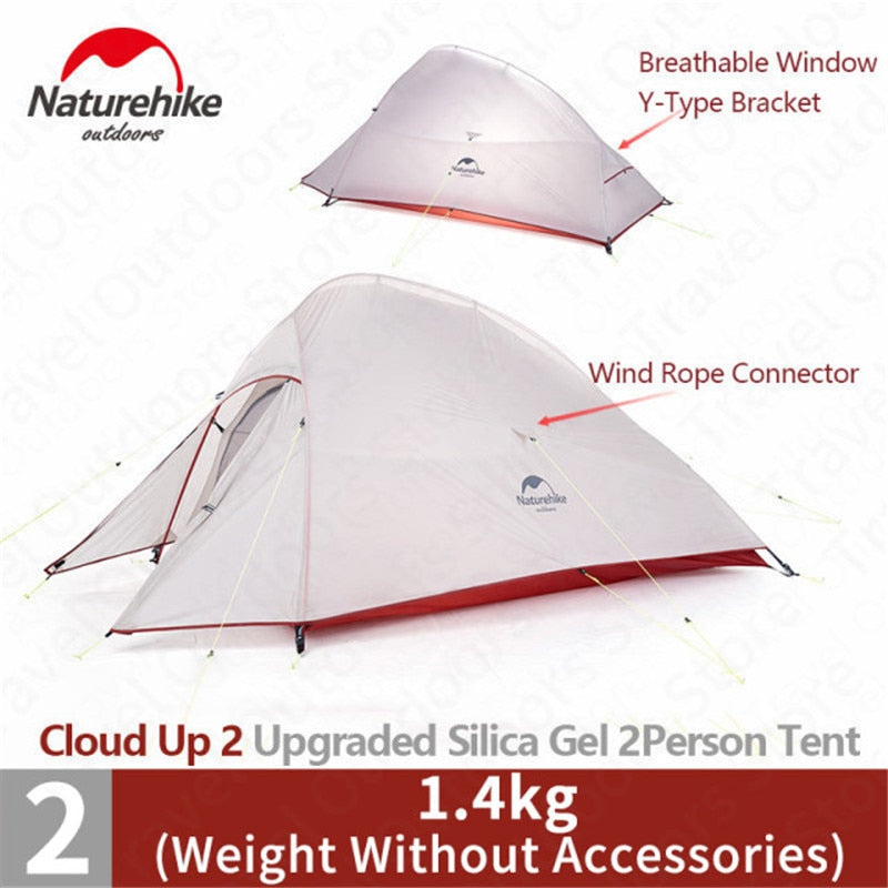 Naturehike tent Upgrade Cloud Up 1 2 3 Persons Camping Tent Outdoor 20D Silicone Ultralight Tent With Free Mat NH17T001-T