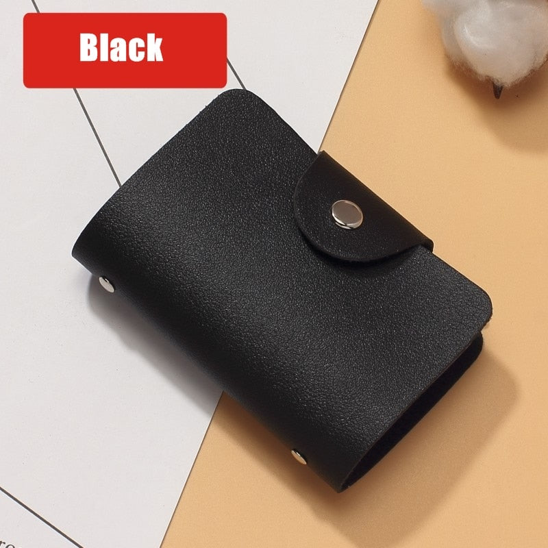 24 Slots Bits Card Holder Bag Simple Solid Color Pocket Case Women Men Credit ID Card Organizer Leather Cardholder Wallet