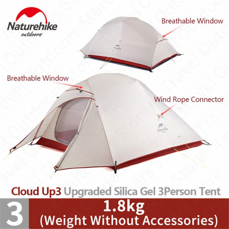 Naturehike tent Upgrade Cloud Up 1 2 3 Persons Camping Tent Outdoor 20D Silicone Ultralight Tent With Free Mat NH17T001-T