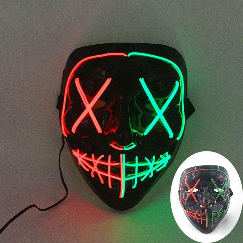 Wireless Halloween Neon Led Purge Mask Masquerade Carnival Party Masks Light Luminous In The Dark Cosplay Costume Supplies